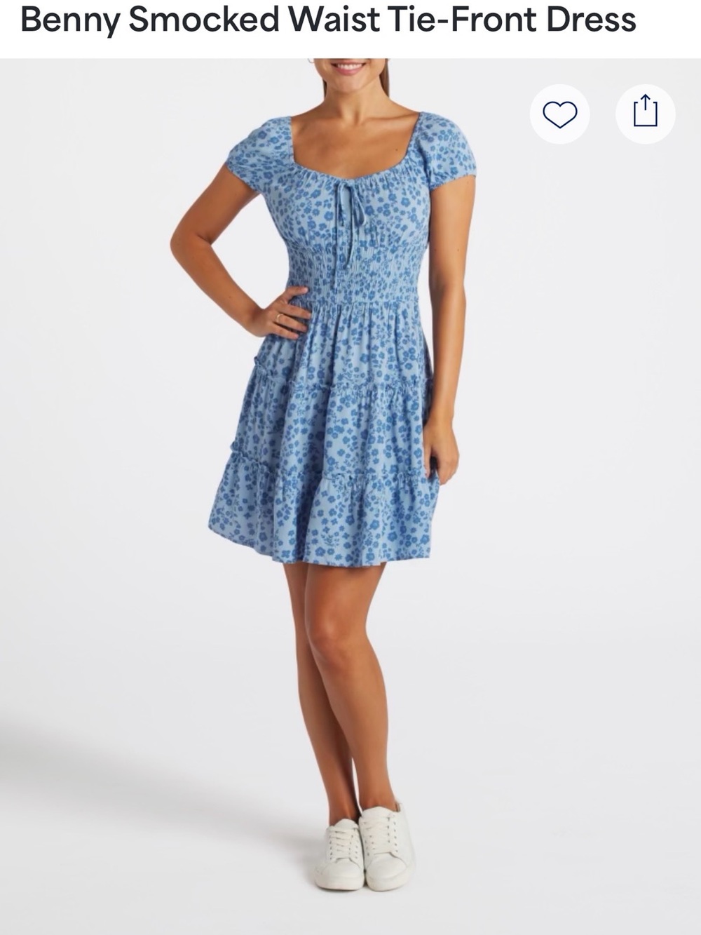 Benny Smocked Waist Tie-Front Dress - Light Blue Floral